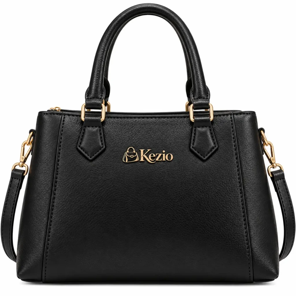 kezio womens black leather handbag with shoulder strap